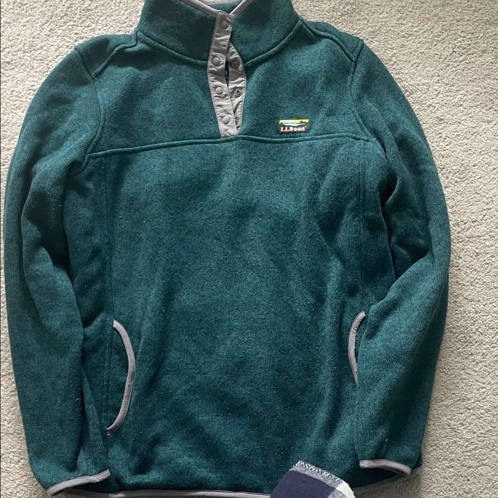 L.L. Bean Teal Green Sweater Fleece Pullover
